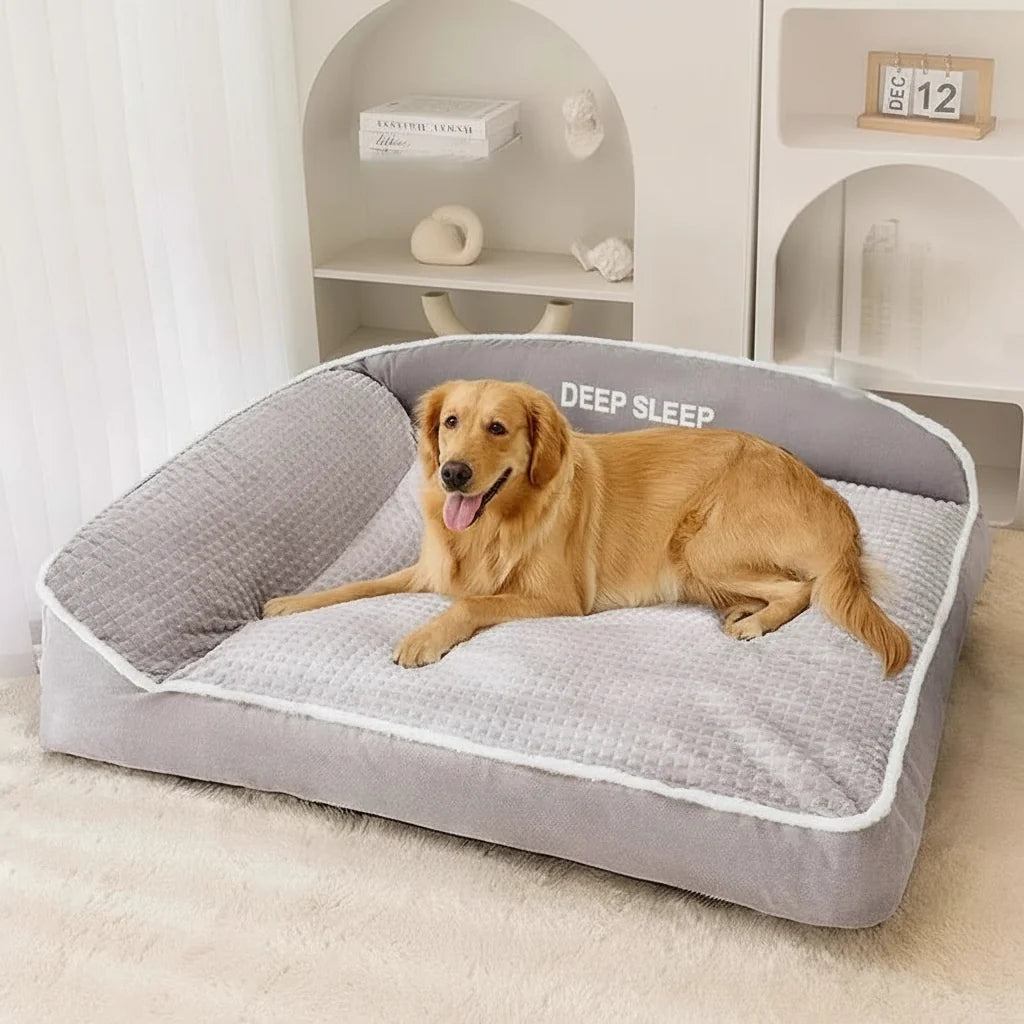 Cozy Bolster Pet Sofa Bed – Non-Slip Winter Warm Dog & Cat Kennel with Removable Washable Cover, Striped (Gray & Brown, M–3XL)
