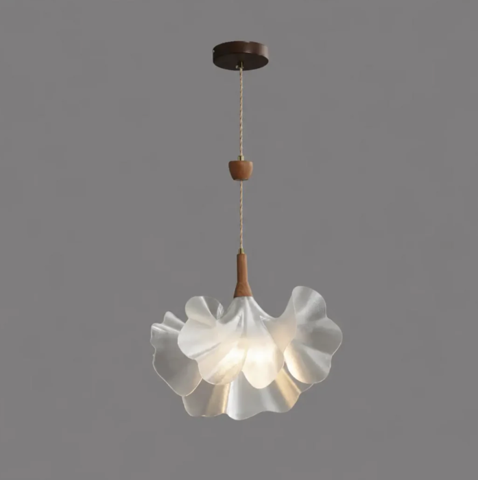Epiphyllum Acrylic Petal Pendant Light with Walnut Wood Accents