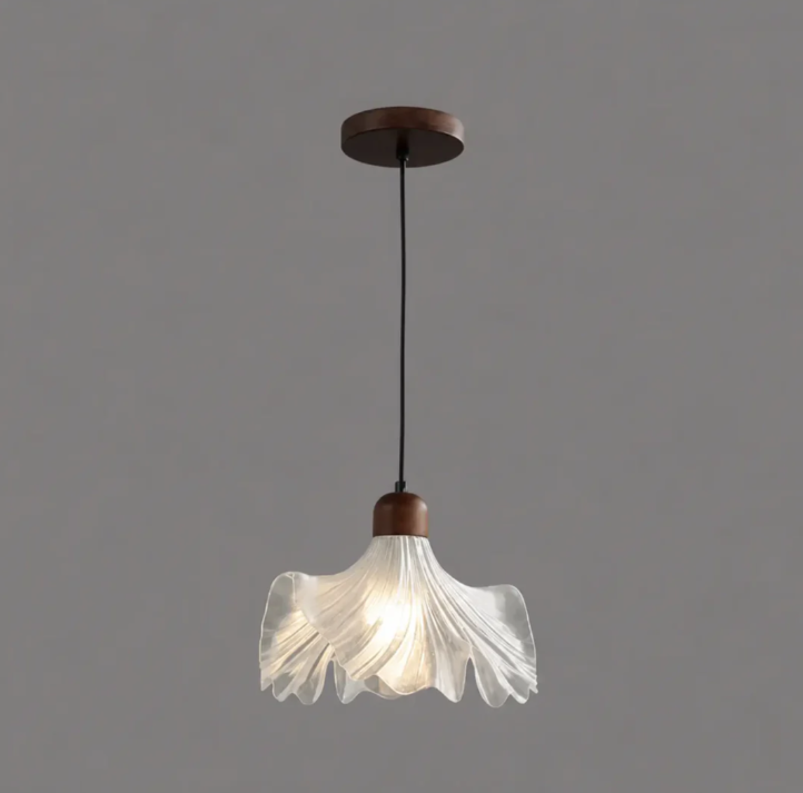 Epiphyllum Acrylic Petal Pendant Light with Walnut Wood Accents