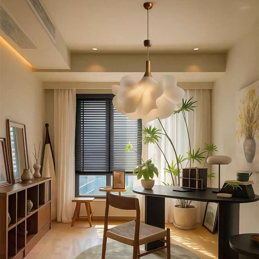 Epiphyllum Acrylic Petal Pendant Light with Walnut Wood Accents