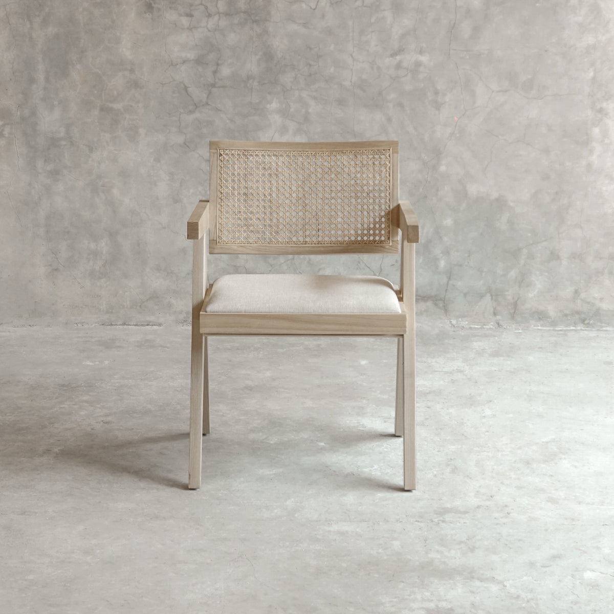Enya Hardwood Dining Armchair with Rattan Back & Cushioned Seat
