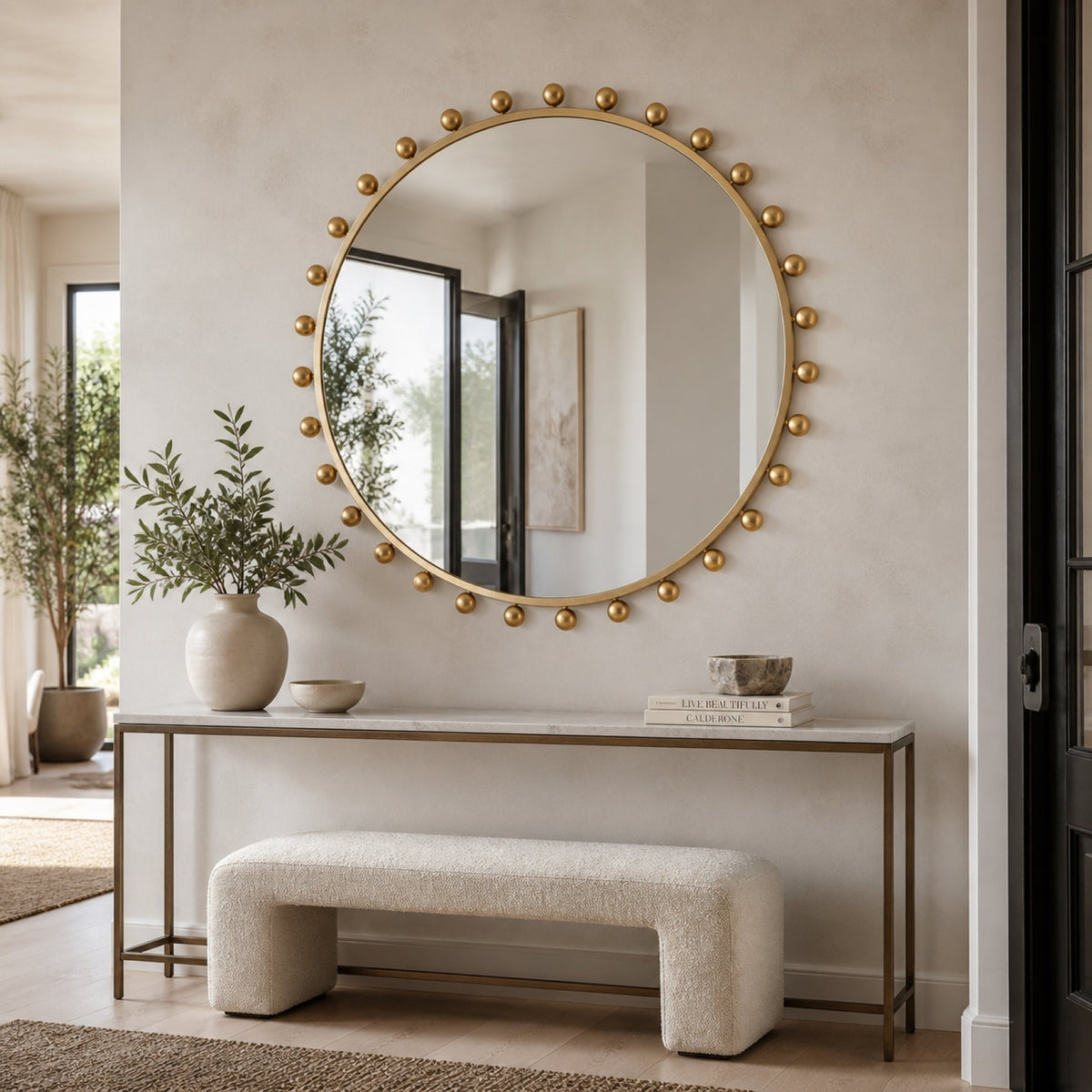 Cannes Beaded Metal Round Wall Mirror 44 in