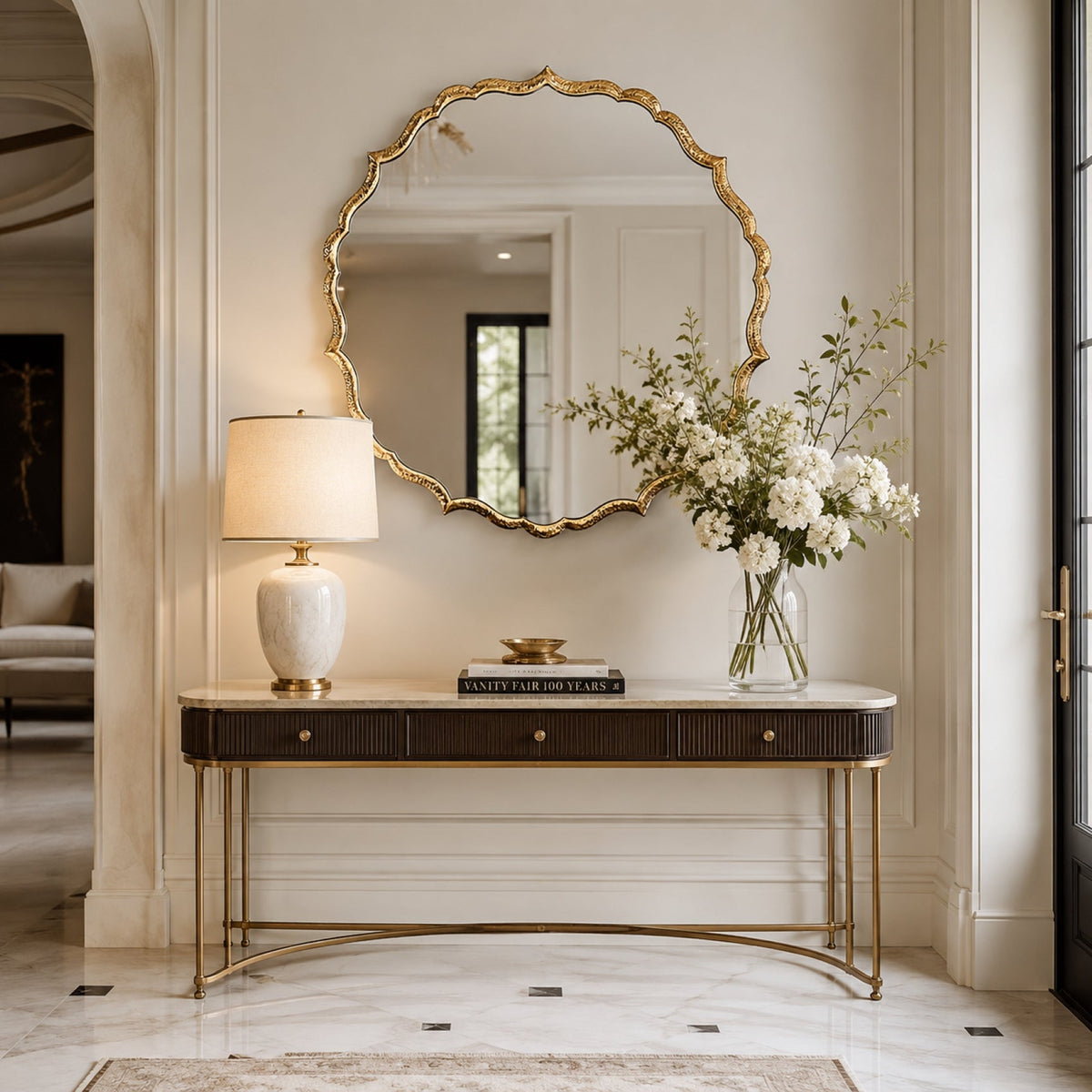 Cecile Scalloped Round Wall Mirror 43.5 in