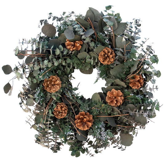 Couronne d'eucalyptus, de genévrier et de pommes de pin