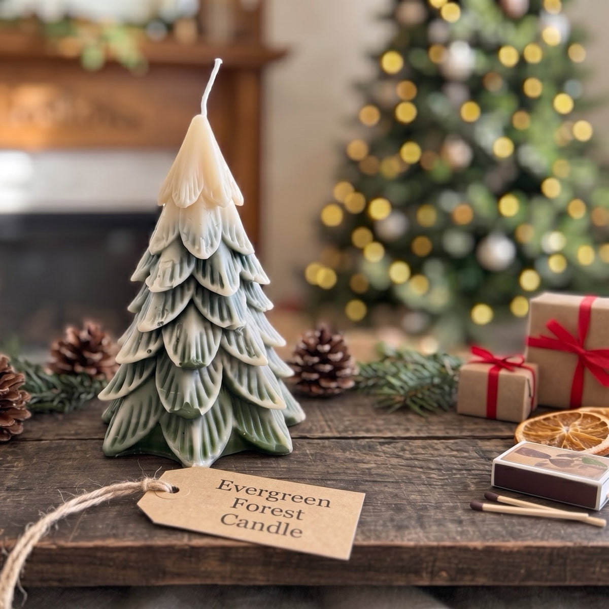 Evergreen Forest Christmas Snowcapped Tree Candle