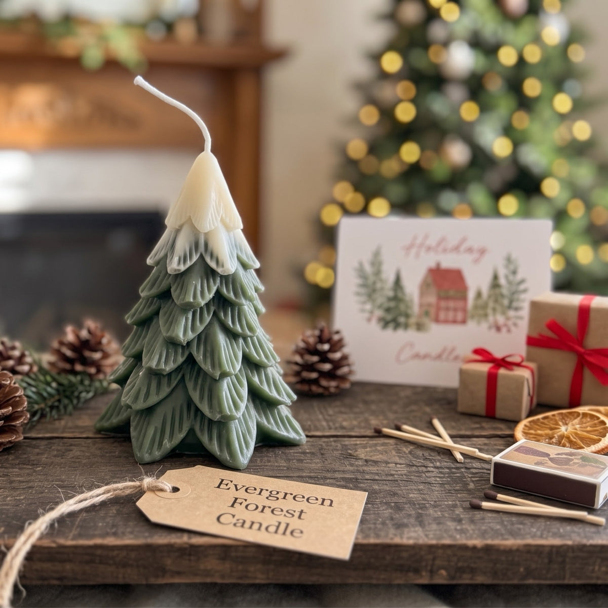Evergreen Forest Christmas Snowcapped Tree Candle