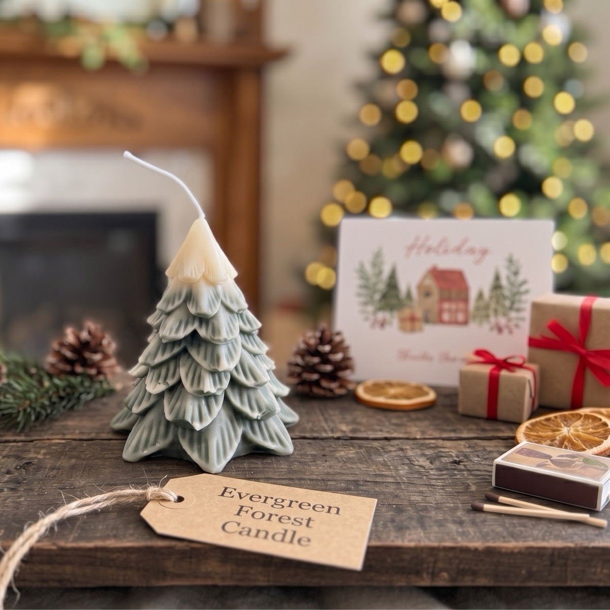 Evergreen Forest Christmas Snowcapped Tree Candle