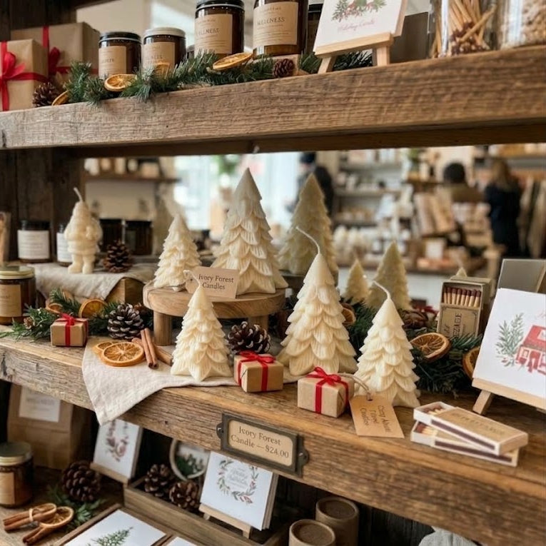 Evergreen Forest Christmas Ivory Tree Candle