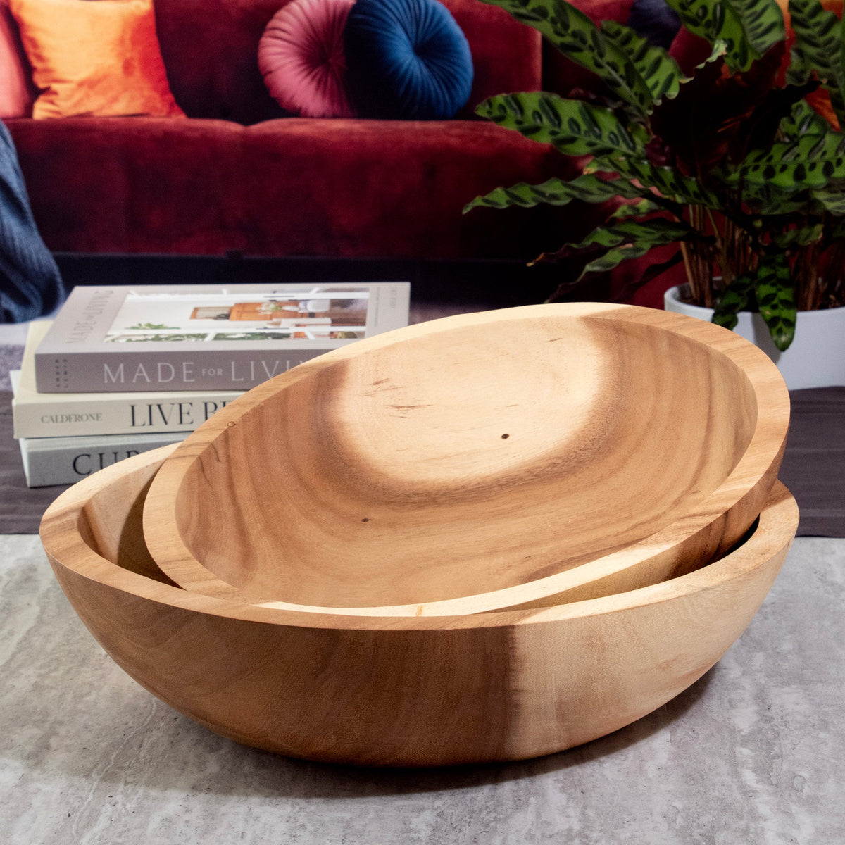 Extra Large Set of 2 Round Teak Bowls