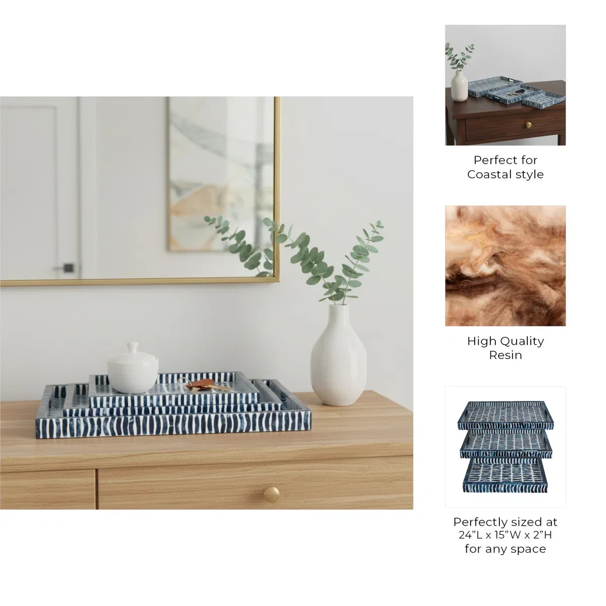 Mediterranean Blue Accent Tray Collection – Set of 3