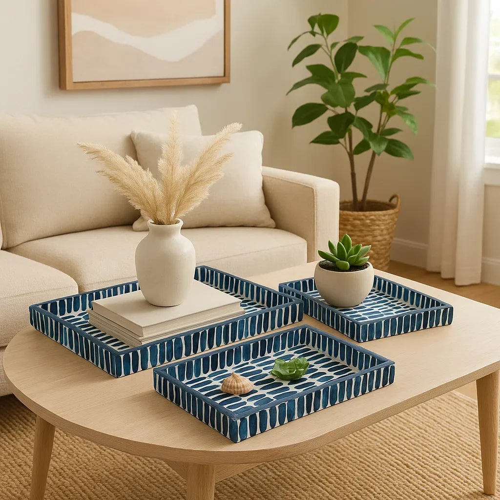 Mediterranean Blue Accent Tray Collection – Set of 3