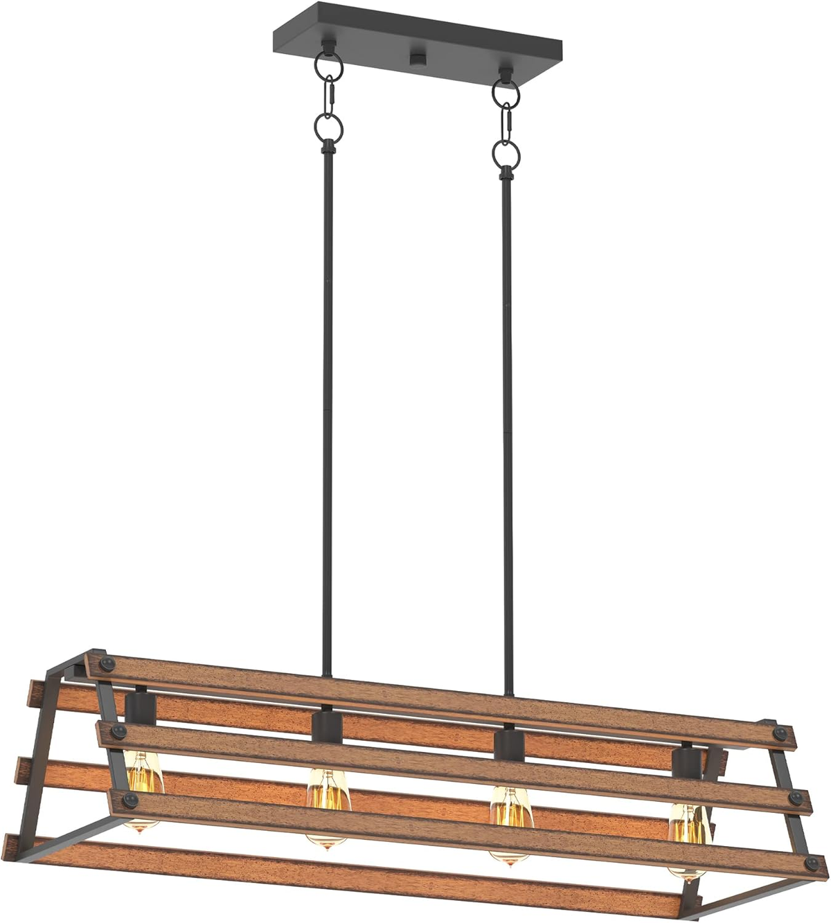 Farmhouse 4-Light Linear Farmhouse Textured Black and Faux Painted Wood Finish