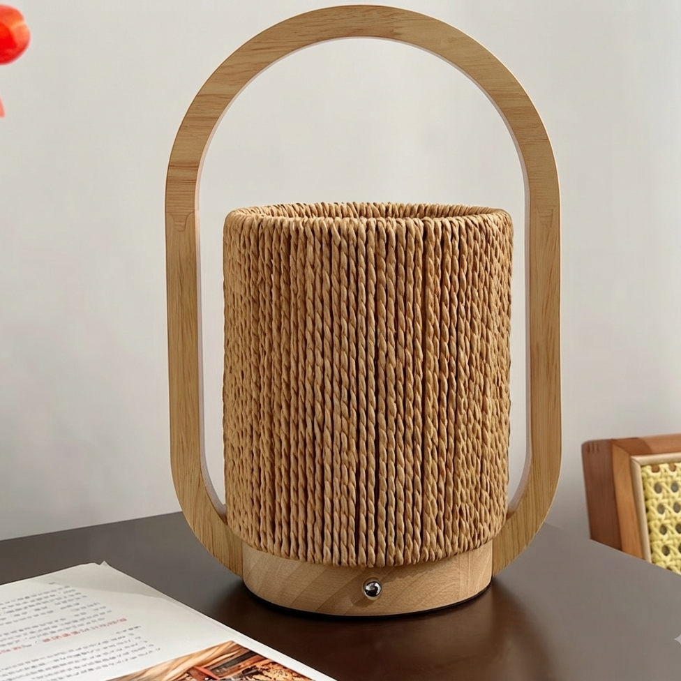 Organic Jute Woven Arch Desk Lamp - Sustainable Bohemian Nightstand Lighting