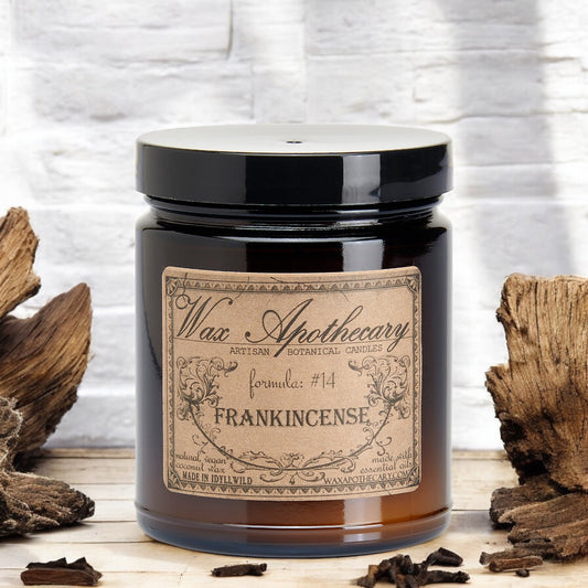 Candela botanica da 6 oz in vasetto di vetro ambrato - Incenso