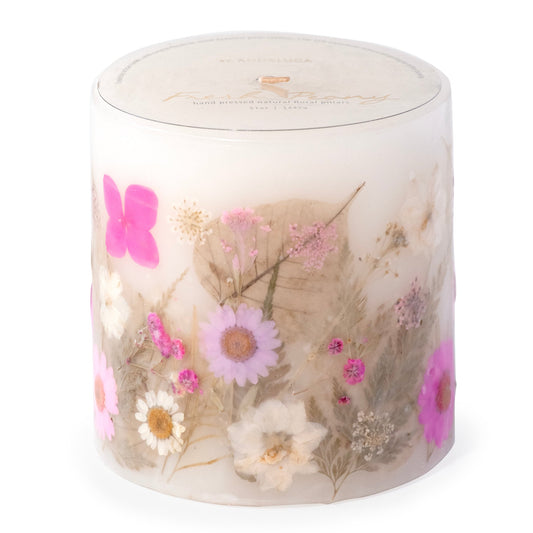 Fresh Peony Pressed Flower Pillar Candle