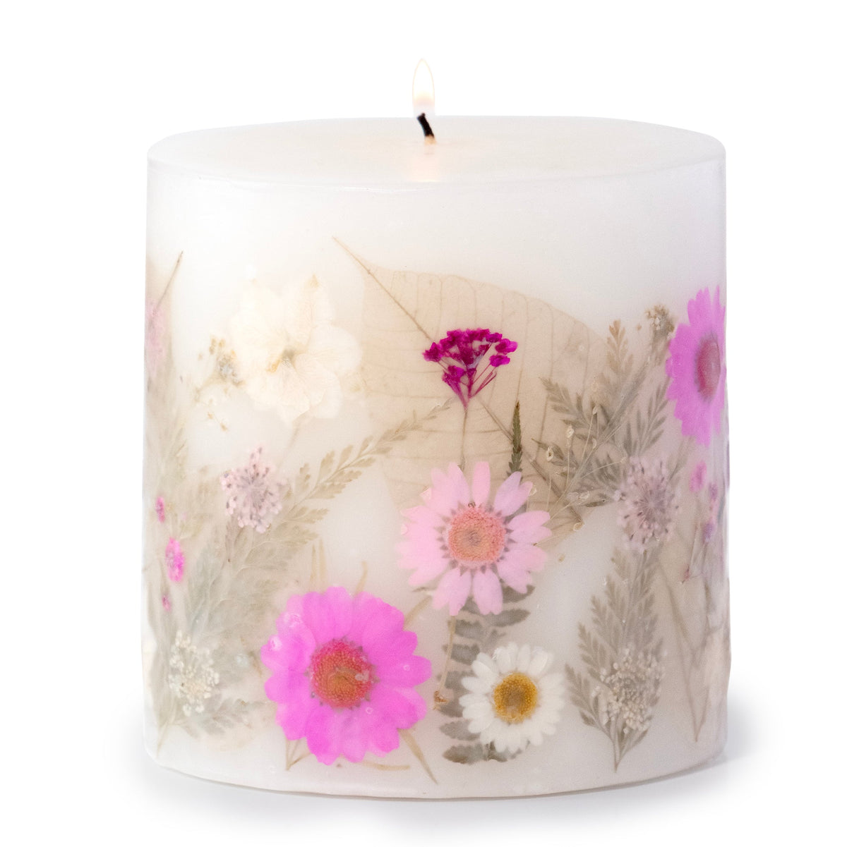 Fresh Peony Pressed Flower Pillar Candle