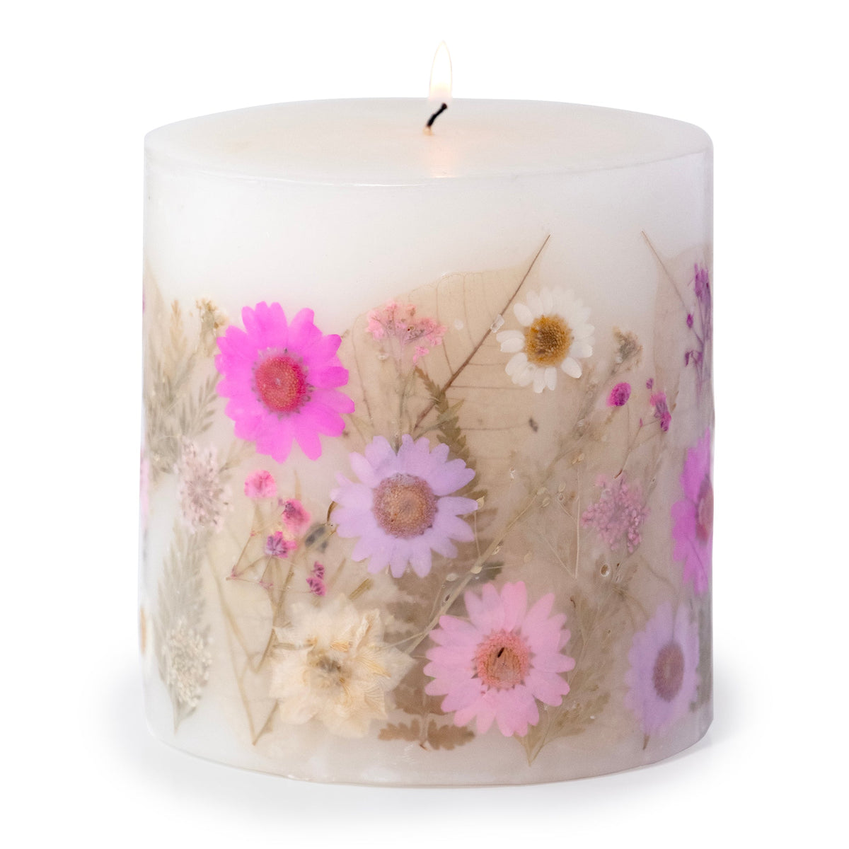 Fresh Peony Pressed Flower Pillar Candle