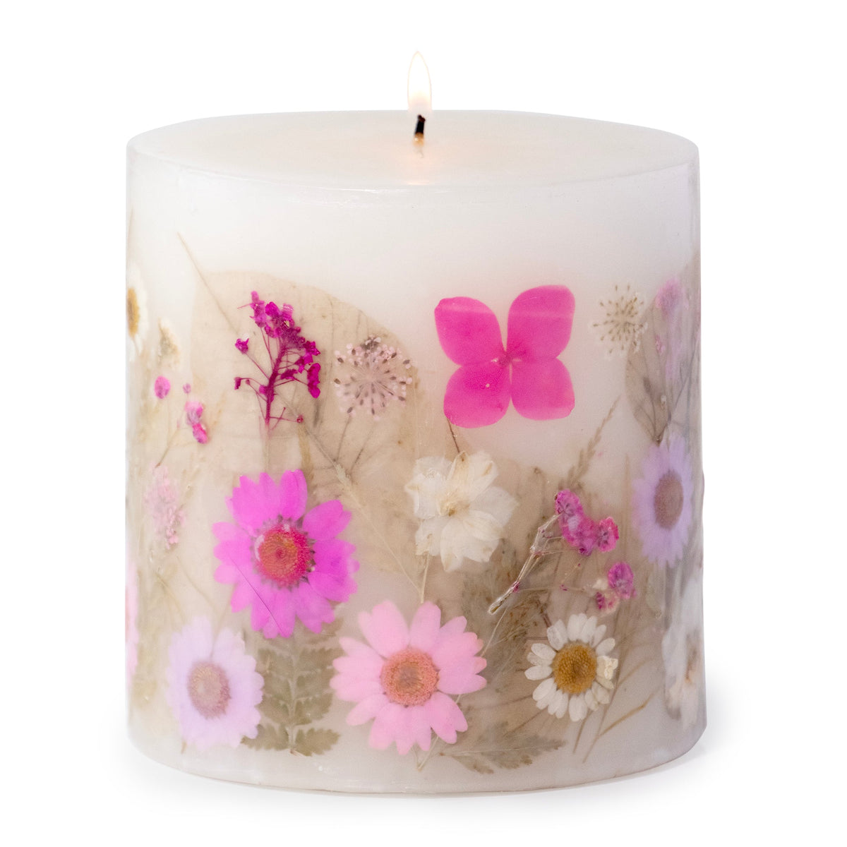 Fresh Peony Pressed Flower Pillar Candle