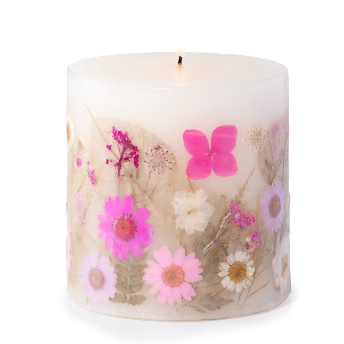 Fresh Peony Pressed Flower Pillar Candle