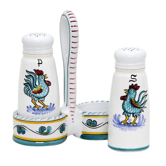 ORVIETO GREEN ROOSTER: Salt and Pepper Cruet