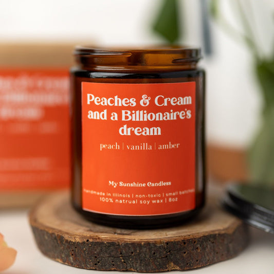 Bougie Pêche & Crème – Bougie au soja en pot ambré de 8 oz – Parfum sucré de dessert fruité – Senteur d'ambiance chaleureuse pour la maison
