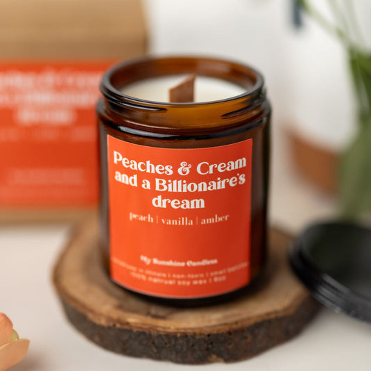 Bougie Pêche & Crème – Bougie au soja en pot ambré de 8 oz – Parfum sucré de dessert fruité – Senteur d'ambiance chaleureuse pour la maison