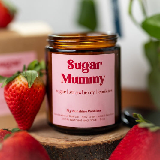 Bougie « Sugar Mummy » – Bougie au soja en pot ambré de 225 g – Cadeau sucré et amusant – Parfum d'ambiance cocooning