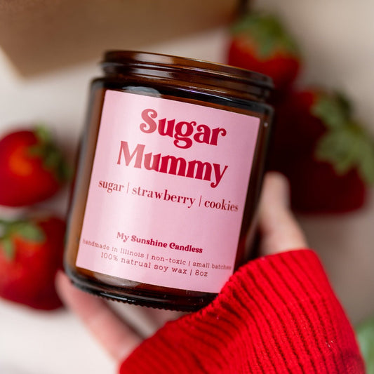 Bougie « Sugar Mummy » – Bougie au soja en pot ambré de 225 g – Cadeau sucré et amusant – Parfum d'ambiance cocooning