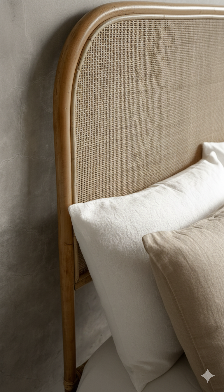 Sergio Rattan Headboard | Curved Handwoven Coastal Bed Head