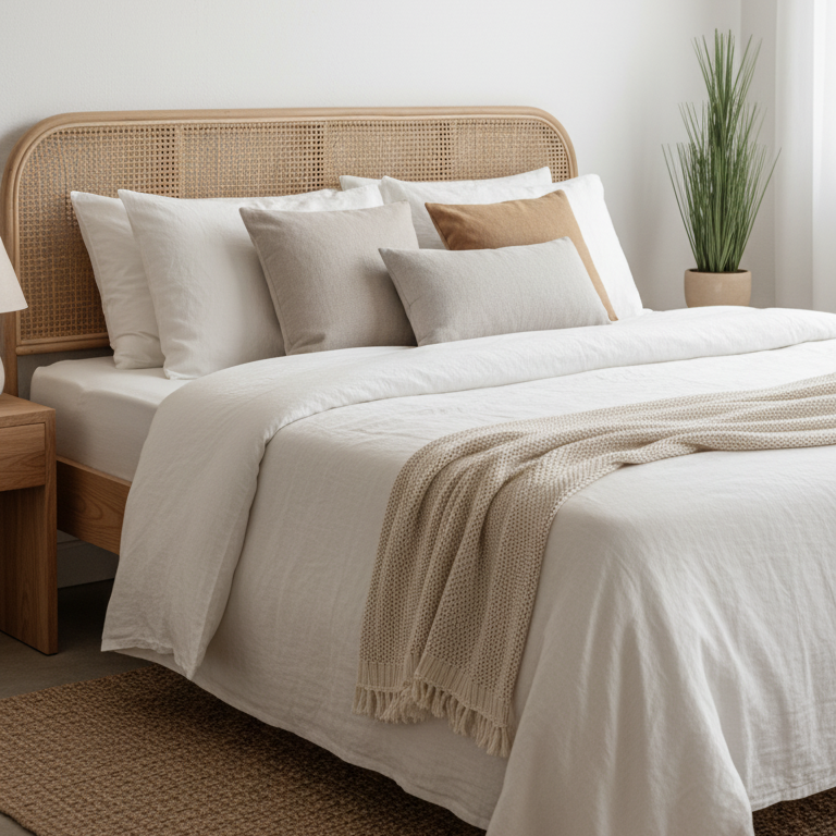 Saga Natural Rattan Headboard | Curved Coastal Bedhead