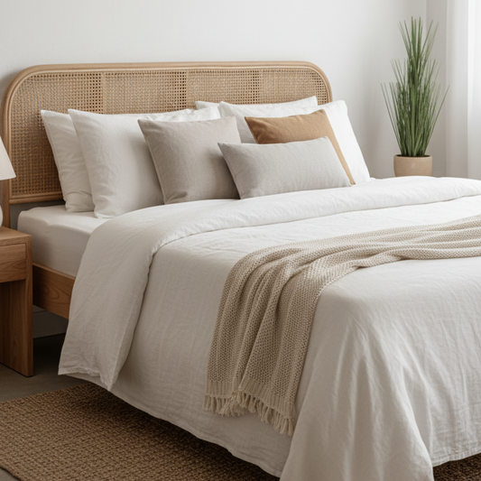 Saga Natural Rattan Headboard | Curved Coastal Bedhead