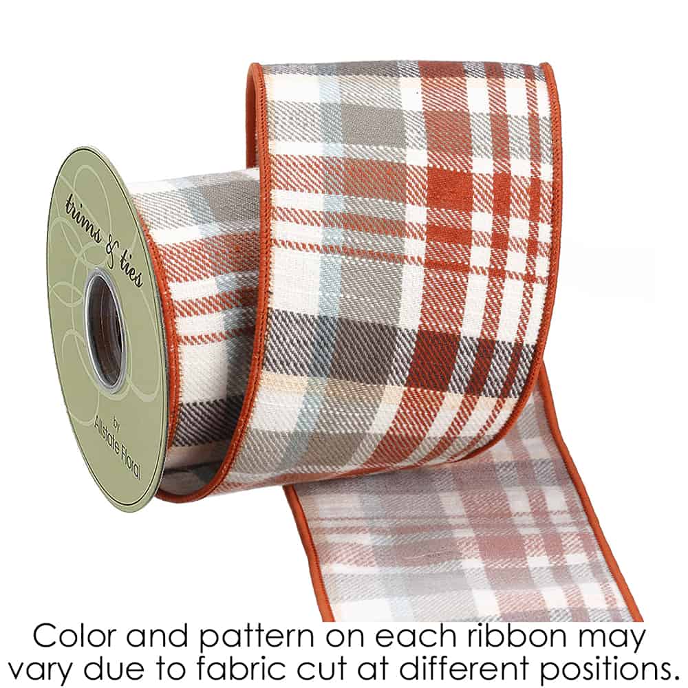 Gray & Rust Plaid Ribbon – 4" x 5 Yards