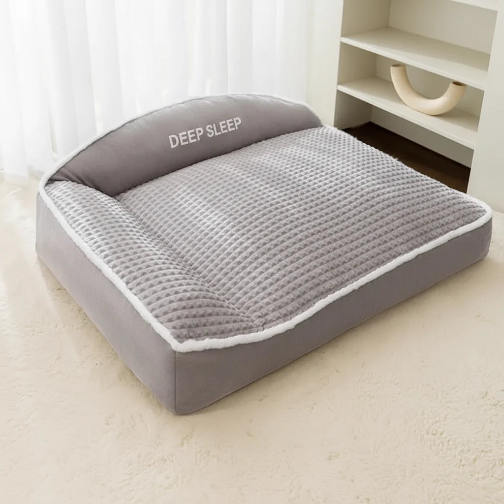 Cozy Bolster Pet Sofa Bed – Non-Slip Winter Warm Dog & Cat Kennel with Removable Washable Cover, Striped (Gray & Brown, M–3XL)