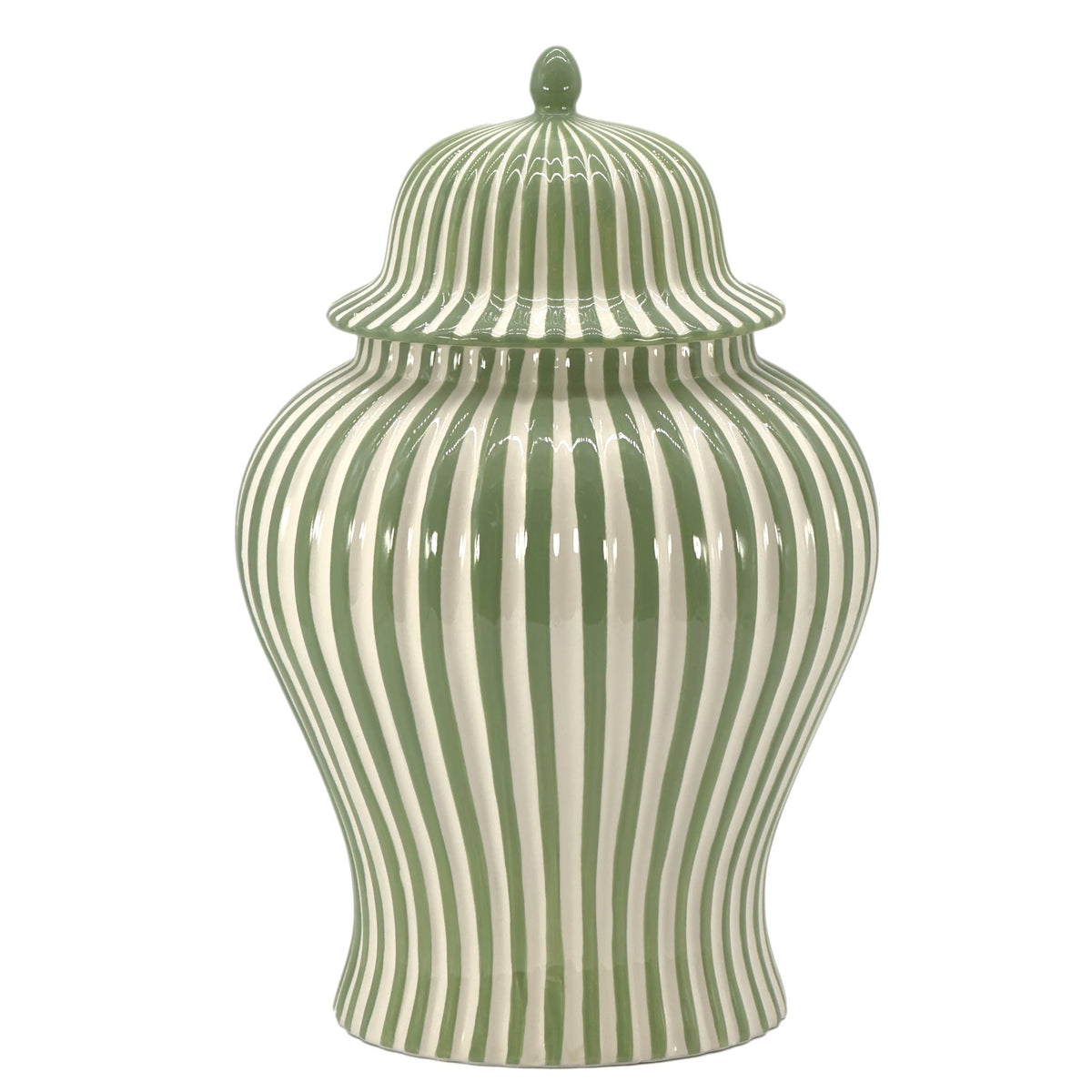 Green & White Candy Cane Striped Ceramic Vase – 18"