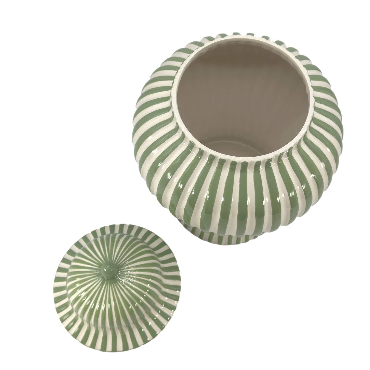 Green & White Candy Cane Striped Ceramic Vase – 18"