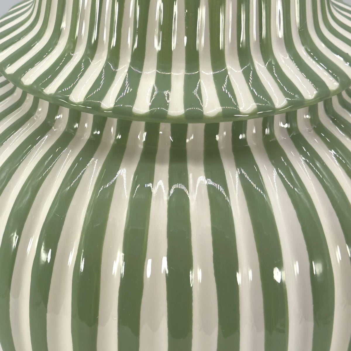 Green & White Candy Cane Striped Ceramic Vase – 18"