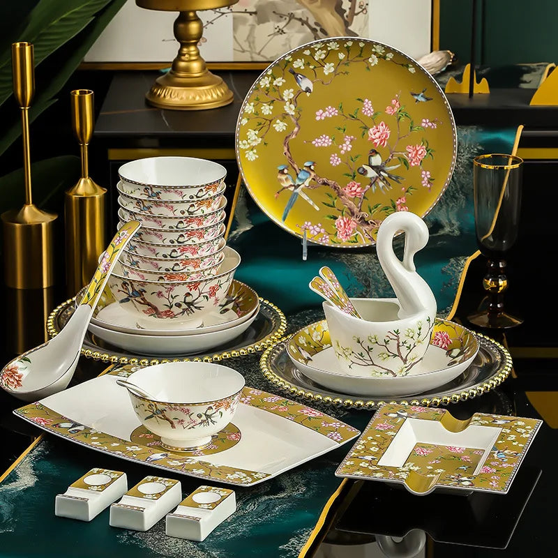 Imperial Garden 60-Piece Fine Bone China Dinnerware Collection – Service for 10