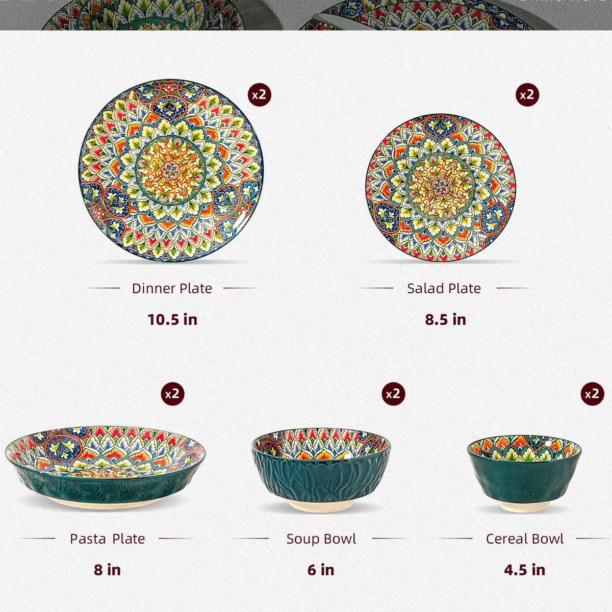 Verdant Bohemian 10-Piece Stoneware Dinnerware Set