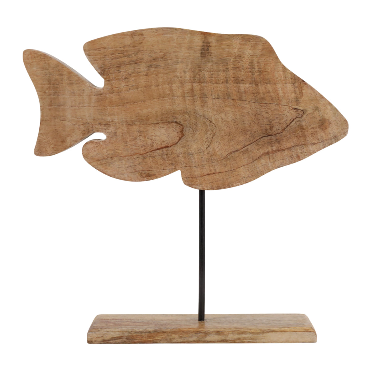 Portofino Blue Handcrafted Wood Fish Sculpture on Mango Wood Base