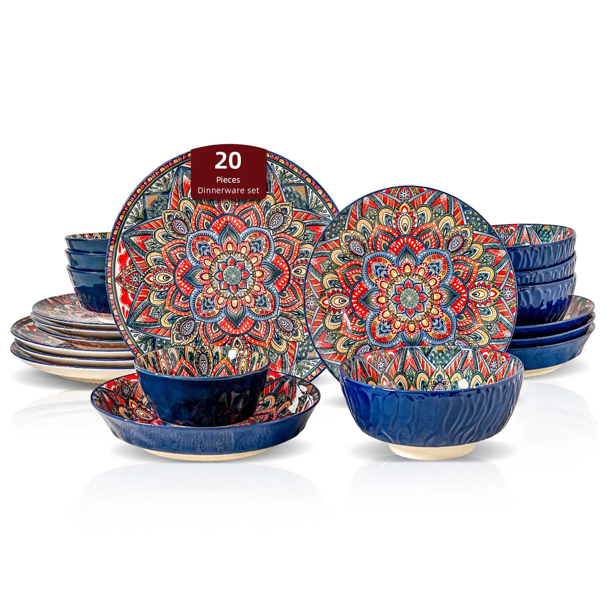 Azure Bohemian 20-Piece Ceramic Dinnerware Set