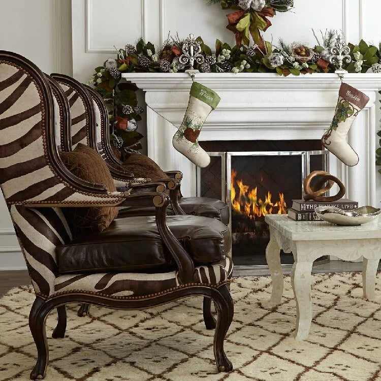French Wooden Zebra Cowhide Genuine Leather Lounge Armchair – Modern Luxury Accent Chair