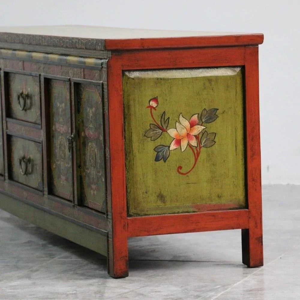 Celestial Dynasty Hand-Painted Low Console Cabinet