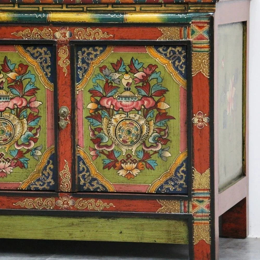 Celestial Dynasty Hand-Painted Low Console Cabinet