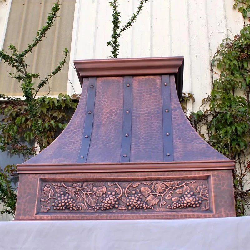 Tuscan-Inspired Hand-Hammered Copper Range Hood – Vintage Farmhouse Kitchen Accent