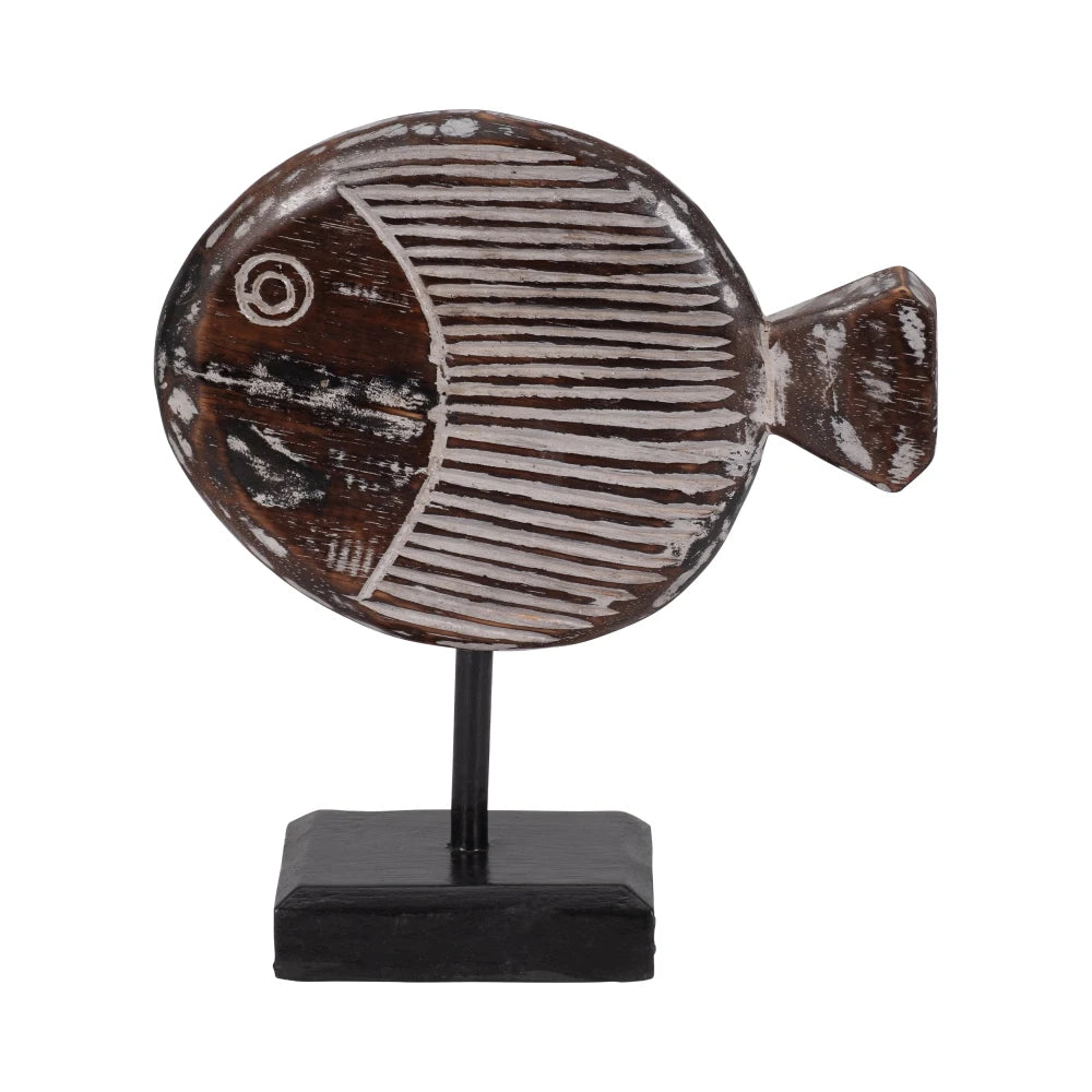 Monterey Hand-Carved Wood Fish Sculpture on Stand