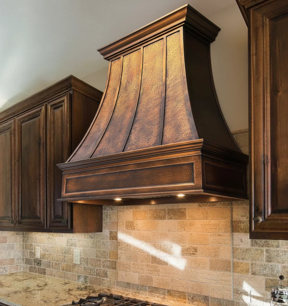 Custom Copper Range Hood Wall Mount – Luxury Farmhouse Kitchen Vent with Crown-Style Design