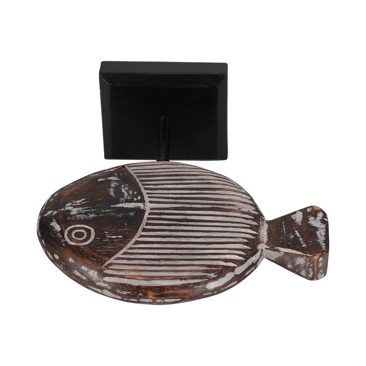 Monterey Hand-Carved Wood Fish Sculpture on Stand