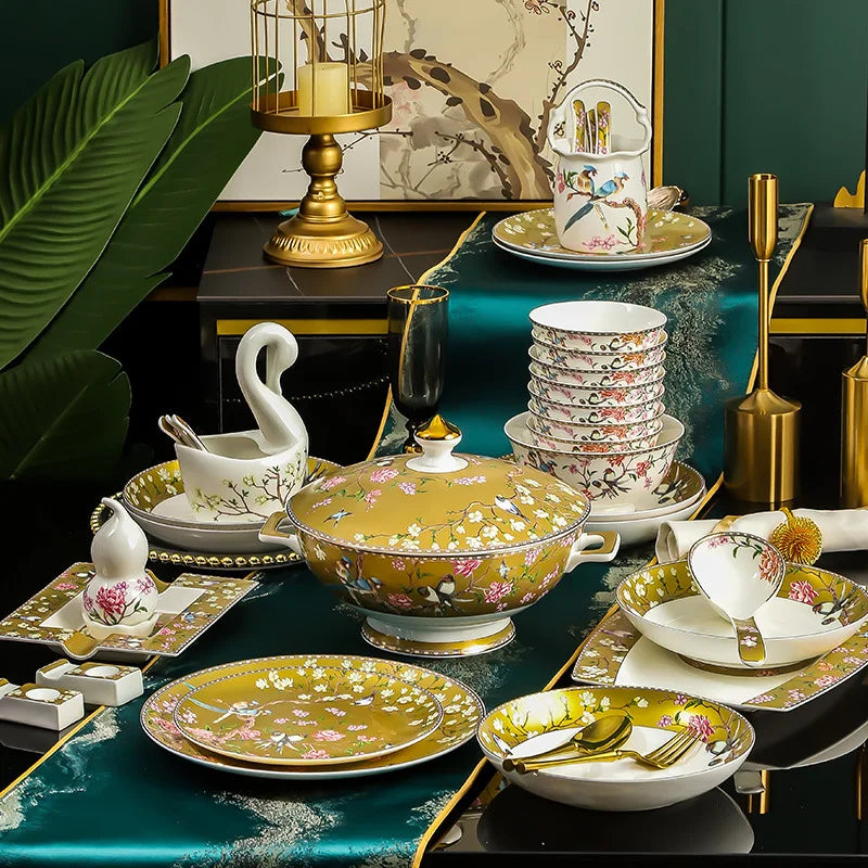 Imperial Garden 60-Piece Fine Bone China Dinnerware Collection – Service for 10