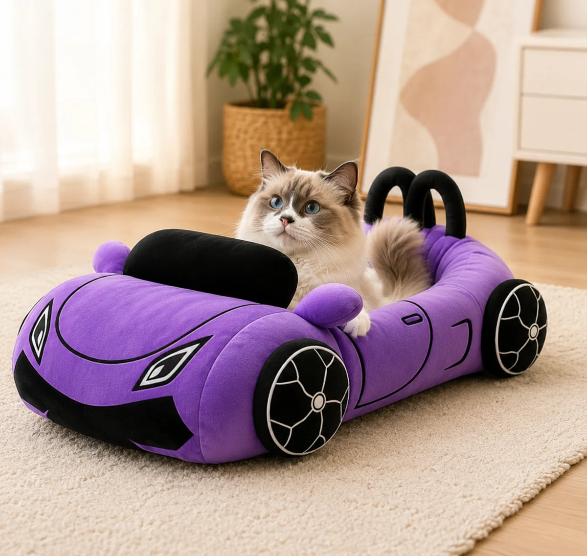 Car Shaped Soft Plush Pet Sofa Cozy Indoor House