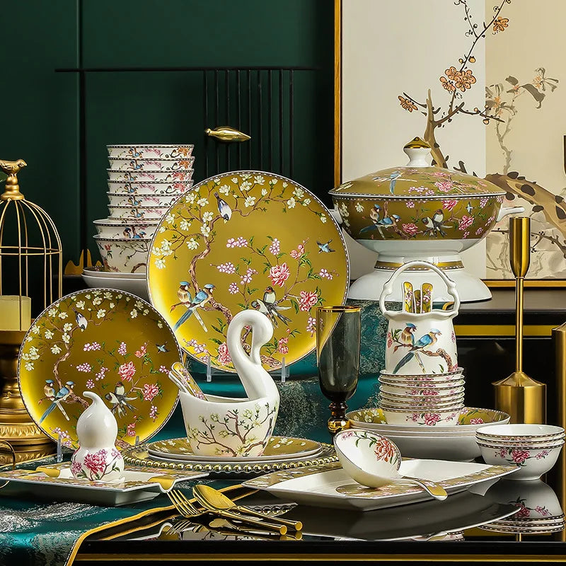 Imperial Garden 60-Piece Fine Bone China Dinnerware Collection – Service for 10